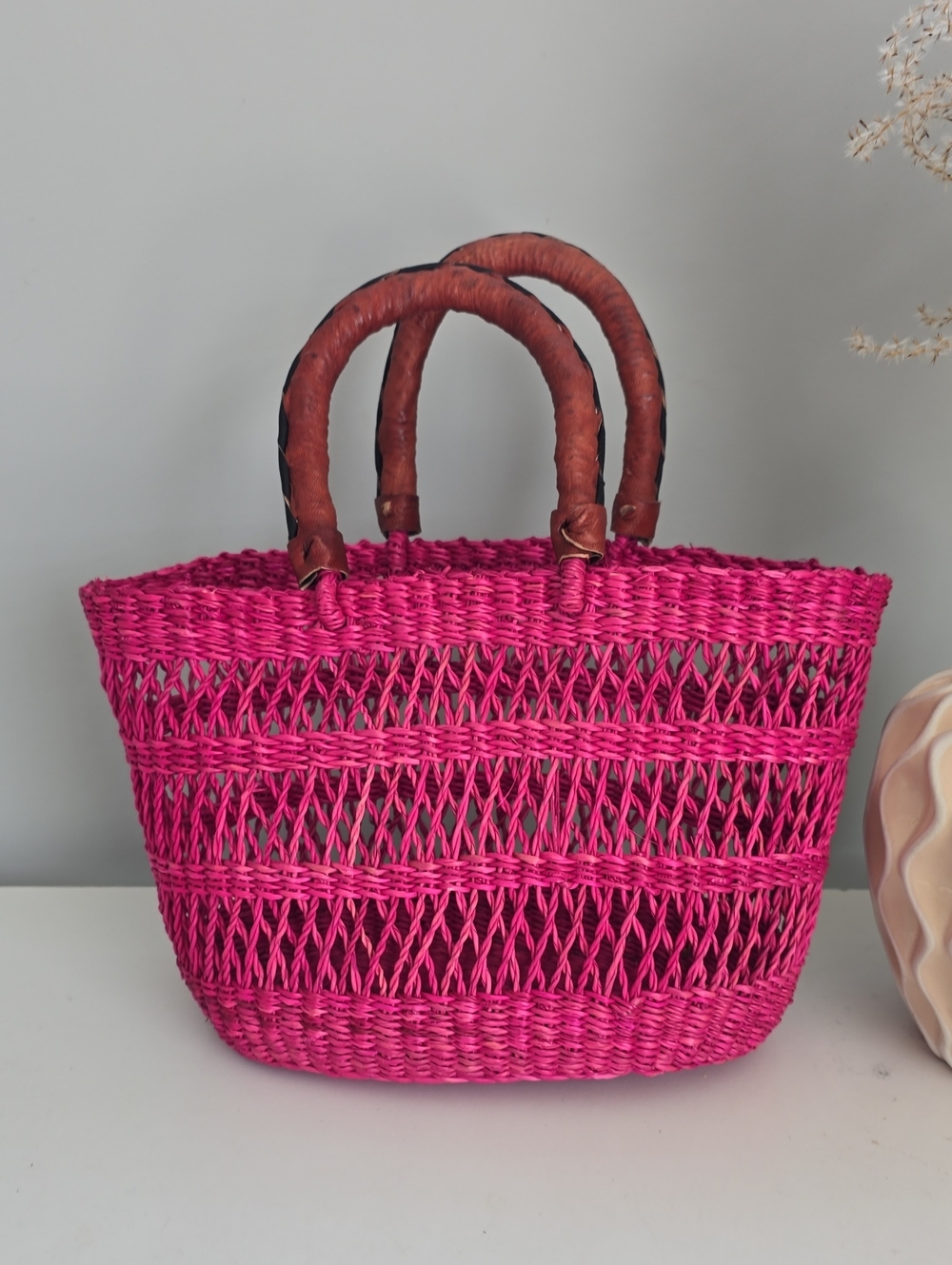 Handwoven Pink Basket Bag